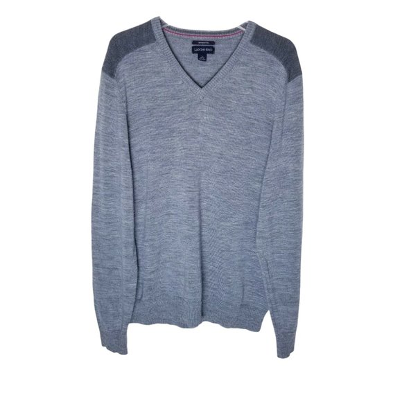 Lands End V Neck Merino Wool Pullover Sweater Men Size Large 42-44 Gray - Picture 1 of 11